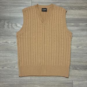 Vintage 90s Campus Studio One Tan Cable Knit Sweater Vest Size L Grandpa